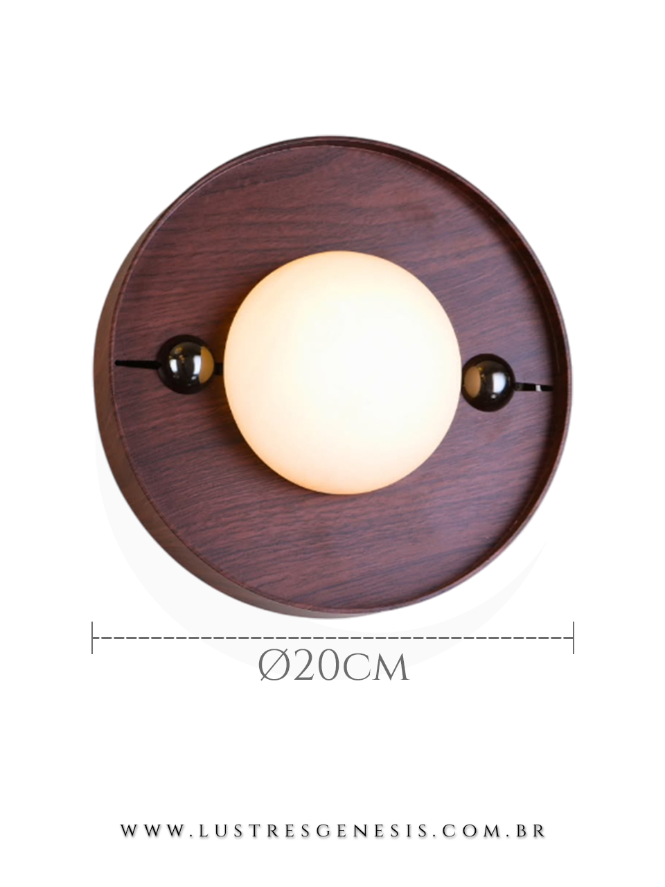 Arandela redondo de 20cm com acabamento em ébano e cúpula de alabastro, com LED de 300 lúmens, ideal para cabeceira de cama ou hall.